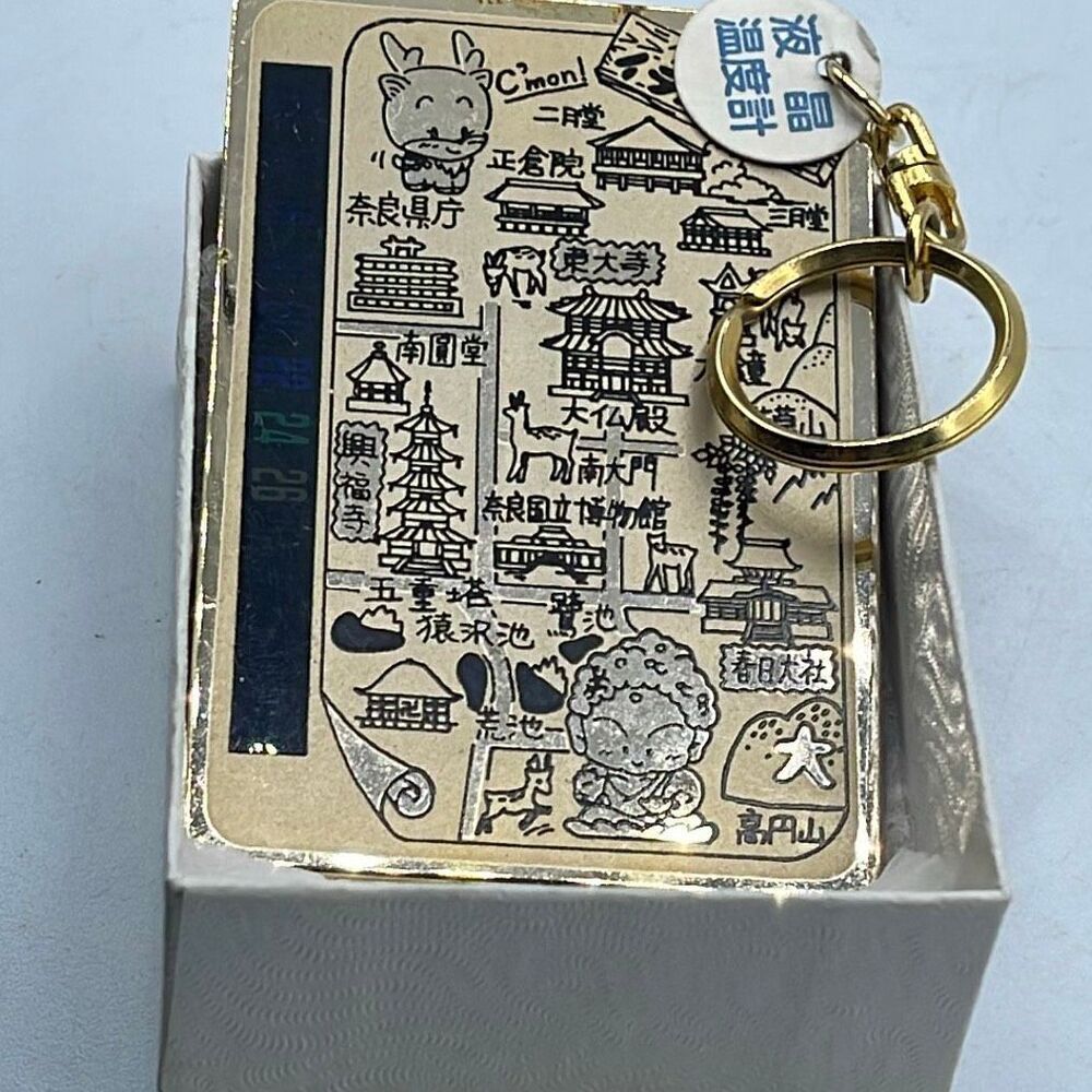 Vintage Nara , Japan liquid Crystal thermometer souvenir keychain.
